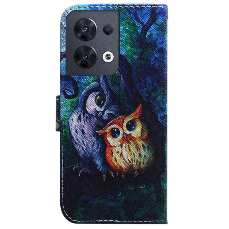 Κάλυμμα Oppo Reno 8 με κορδονι Ζωγραφική Με Strappy Owls